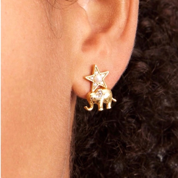 NWT Kate Spade WINTER CARNIVAL EARRINGS Gold Tone CZ Crystals Pearl UNIQUE STUDS - Picture 4 of 7